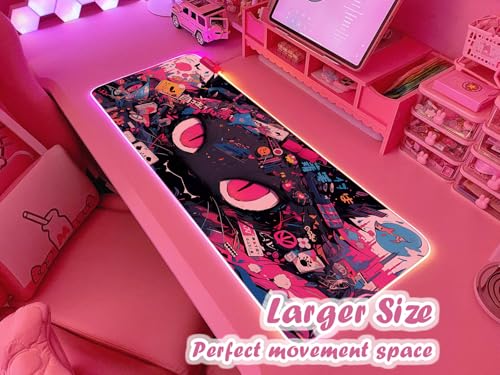 JMIYAV Pink RGB Gaming Mouse Pad 31.5x12 Inch PC XL Large Extended Glowing Led Light Up Desk Pad Non-Slip Rubber Base Computer Cute Mousepad Mat Desk Accessories Gaming Setup 763 - color: Midnight Eyes