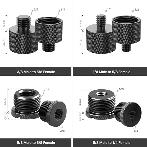 IXTECH Mic Stand Adapter Set - 8 Piece Metal Mic Stand Adapter Kit - 3/8 to 5/8 & 1/4 to 5/8 Female to Male Thread Adapter - Boom Arm Adapter (2) - color: Black