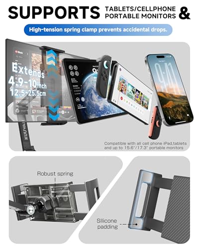 Portable Monitor Stand for 15.6'',17.3'', Tablet Stand Holder for iPad | Aluminum Alloy Foldable Arm Mount with 360° Swivel, Desk Holder Compatible with 4.7-17.3inch Tablet iPad Pro : Electronics