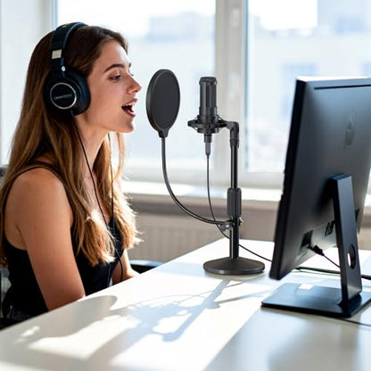 Desktop Microphone Stand,Adjustable Height Mic Stand with Pop Filter Shock Mount Mic Clip 3/8" to 5/8" Adapter,Compatible with AT2020|AT2035|AT2040|QuadCast S|Razer Seiren X| Blue Snowball |Shure - size: Mic Stand with Pop Filter