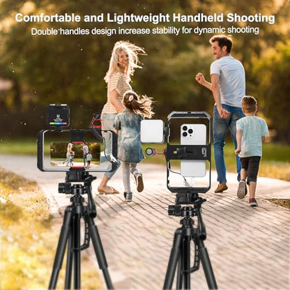 Taisioner Smartphone Video Rig Hand Girp Stabilizer Filmmaking Vlogging Case Phone Video Stabilizer with Cold Shoe for Film Maker Video Grapher Compatible with iPhone 15/14/13/12/ Pro Max and Android