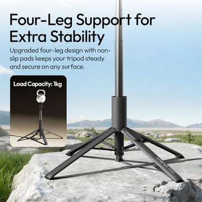 Ulanzi MT-86 Phone Tripod Portable Bluetooth Selfie Stick for iPhone 17 16 | 60 Inch Auto-Open 4 Legs Tripod, Wireless Remote Lightweight Extendable Travel Selfie Stick, w Cold Shoe Mount Phone Clip - color: Black