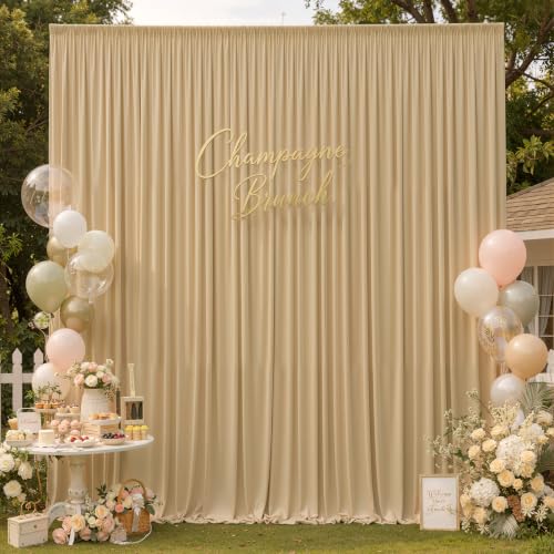 20ft x 15ft Champagne Backdrop Curtain for Wedding Party 4 Panels 5x15ft Wrinkle Free Silky Polyester Backdrop Drapes Fabric for Birthday Baby Shower Graduation Photography Stage Background Decor - color: Champagne, size: 20ft x 15ft (W5' x H15', 4panels)