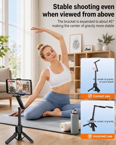 Magnetic Mini Selfie Stick Tripod for iPhone & Android, [MAX 19"] [Pocket 4.5"] 4-in-1 Phone Camera Grip with Rechargeable Shutter Remote for Creator Travel TikTok Vlogging (Up-Black) - color: New Black