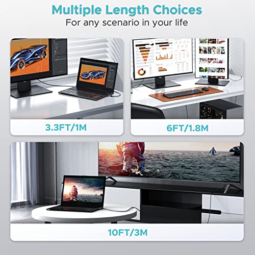 Warrky 4K DisplayPort to HDMI Cable Adapter 3.3FT 2Pack [Aluminum Shell, Nylon Braided] High Speed (1440P 60Hz, 1080P 120Hz) Uni-Directional DP to HDMI Cord Compatible for Dell, HP - size: 3.3FT, style: 2 Pack