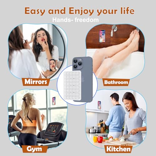 Double Sided Silicone Suction Phone Holder Mount, Silicon Accessory for iPhone and Android, Hands-Free Mirror Shower Phone Holder, TikTok Videos and Selfies (Pink+Transparent) - color: Pink+Transparent