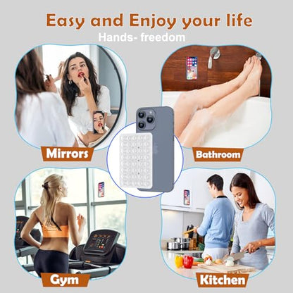 Double Sided Silicone Suction Phone Holder Mount, Silicon Accessory for iPhone and Android, Hands-Free Mirror Shower Phone Holder, TikTok Videos and Selfies (Pink+Transparent) - color: Pink+Transparent