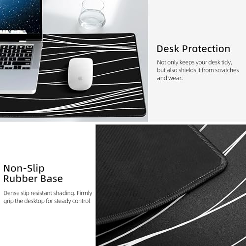 Mouse Pad with Wireless Charging, Gaming Mouse Pad with Ultra-Smooth Surface, Large XXL Desk Mat, Non-Slip Mouse Mat, Waterproof Computer Keyboard Pad for Desk, Office, 800x400x4MM, Black and Line - color: Black and Line - 31.5"x15.7"