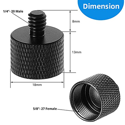 Frienda 4 Pieces Mic Stand Adapter 5/8 Female to 1/4 Male for Camera Mount Tripod Thread Conversion Connector Screw Adapter for Microphone Stand Mount(Black) - color: Black