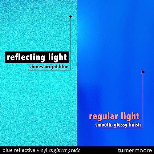 Turner Moore Edition Blue Reflective Vinyl Permanent Adhesive, 12x12 Sheets Reflective Vinyl for Cricut, Cars, Bikes, Decals, Stickers, Signs, Helmets, Mailbox, Numbers, Reflective Tape (3-Pack) - color: Blue
