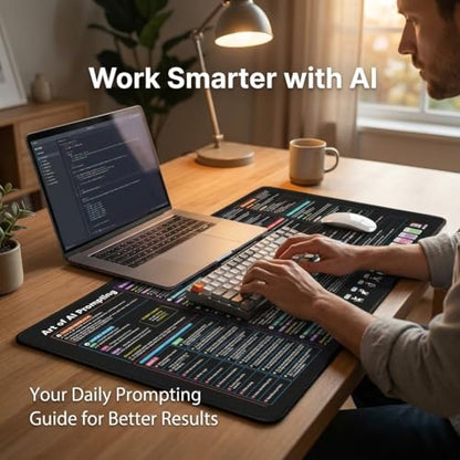 Chat GPT Cheat Sheet Desk Mat | How to Write an Effective Prompt Using Chatgpt, Copilot Cheat Sheet Lambock New Version Large Desk Pad for Keyboard and Mouse | 12x22 in NEW - size: New Version-12x22 in