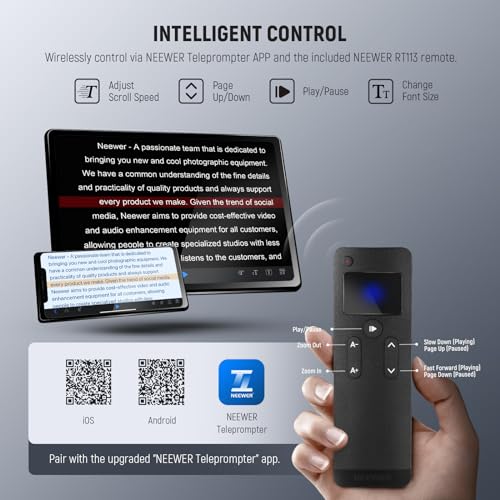 Neewer Teleprompter X14 III with RT113 Remote/App Control, 45° Tilt 14" Beamsplitter All Metal Frame Upgraded Camera Mount QR Plate Compatible with Manfrotto 501PL for iPhone iPad DSLR, Assembly Free - style: X14 III
