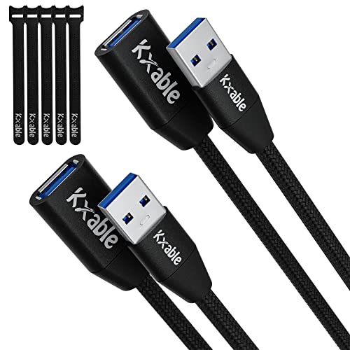 USB 3.0 Extension Cable 3 Feet (2 Pack), Type A Male to Female Extender Cord, Nylon Braided, 5Gbps Data Transfer, Compatible with Webcam, Camera, USB hub, Keyboard, Mouse, Flash Drive, Hard Drive - size: 3 Feet (2 Pack)