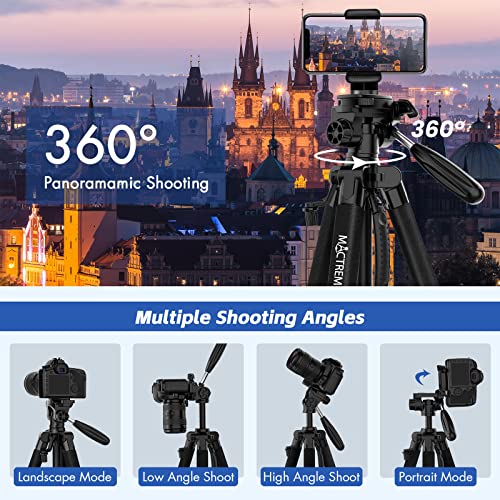 MACTREM 75in Aluminum Lightweight Travel Tripod for DSLR Camera Phone iPad | 3-Way Head 360° Rotation. With Phone iPad Mount, Bluetooth Remote. Stable Aluminum Stand for Video & Photography. - color: Black