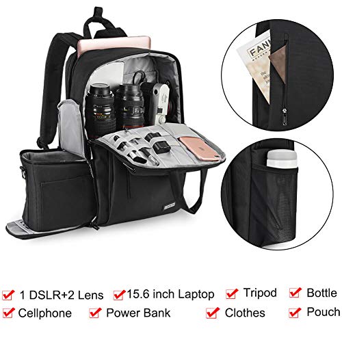 CADeN DSLR Camera Backpack Bag Waterproof Anti Theft with 15.6 inch Laptop Compartment, USB Charging Port, Tripod Holder, Rain Cover, Inner Case, Compatible for Sony Canon Nikon Olympus Black - color: L5 Generation 3 Black