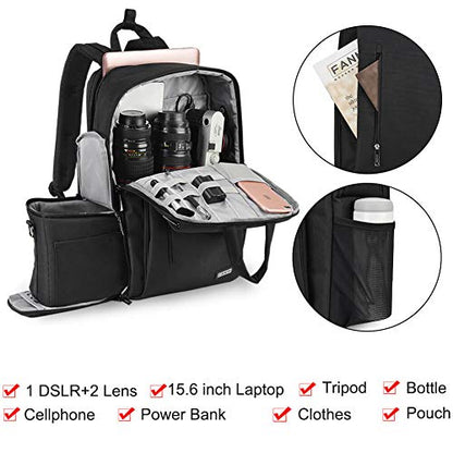 CADeN DSLR Camera Backpack Bag Waterproof Anti Theft with 15.6 inch Laptop Compartment, USB Charging Port, Tripod Holder, Rain Cover, Inner Case, Compatible for Sony Canon Nikon Olympus Black - color: L5 Generation 3 Black