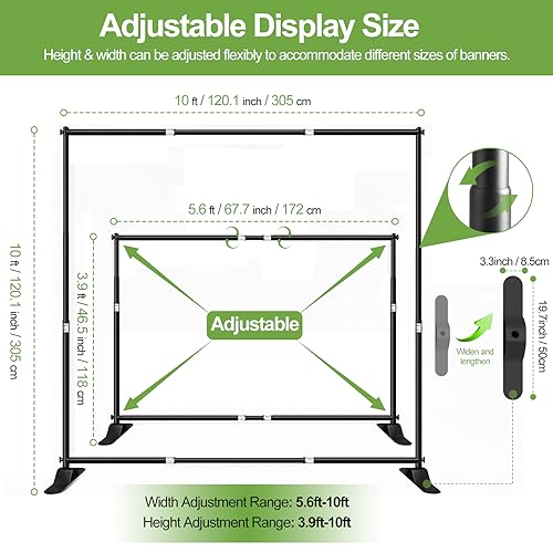 FUDESY 10x10 ft Backdrop Banner Stand, Heavy Duty Adjustable Background Kit With Carrying Bag, Step and Repeat Photography Frame for Trade Show Display Photo Booth Parties - size: 10x10ft