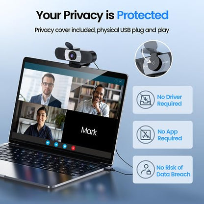 EMEET 1080P Webcam, C960 Web Camera with 2 Noise-Cancelling Microphones & Privacy Cover, 90° FOV Computer Camera, Plug & Play USB Webcam for Calls/Conference, Zoom/Skype/YouTube, Laptop/Desktop, Grey - style: 1080P Grey