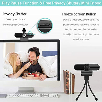 UHD 4K Webcam with Microphone: 8MP USB Computer Web Camera with Privacy Shutter and Tripod, External Webcam Pro Streaming Webcams PC Cam w/Mic Noise Reduction for Winsdows Mac OS Desktop Laptop - style: 4K Webcam with Cover & Tripod