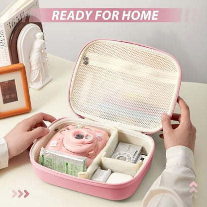 Hard Storage Case Compatible with Fujifilm Instax Mini 12/11/90/SQ1/SQ40/EVO Instant Camera, Holds Fuji Film & Accessories with 3 Dividers,Ideal for Home & Travel (Pink) - color: Pink