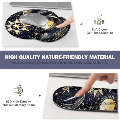 Gaming Mouse Pad, Large Desk Mat, Cute Desk Pad Protector, 4in1 XXL Mousepad + Keyboard Wrist Rest+Mouse Wrist Rest+Coaster Set with Ergonomic Desk Pad for Home Office PC Computer, Stars and Moon - color: Stars and Moon