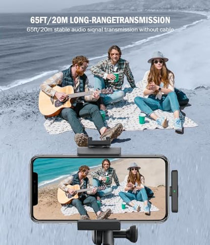 Wireless Mini Microphone for iPhone：2 Pack Lavalier Lapel Mic with AI Noise Cancellation & 70ft Range, 16H Total Battery, Plug and Play Clip-on Android Microphone for YouTube TikTok Podcast Vlogging