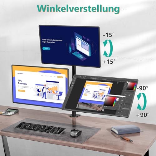 WALI Tall Triple Monitor Mount for 13-27 inch Computer Screens, 3 Monitor Desk Mount, Holds up to 22 lbs, Adjustable Triple Monitors Stand with Swivel Tilt Rotation, 75x75/100x100mm (M003), Black - size: 13"-27", style: Triple
