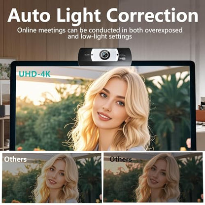 4K Webcam for PC - 4K Ultra HD Computer Camera with PDAF Autofocus, AI Noise-Canceling Mic, USB Plug & Play, 80° FOV & Auto Lighting Correction for Laptop & Desktop (Social Streaming Video Call) - style: 4K webcam