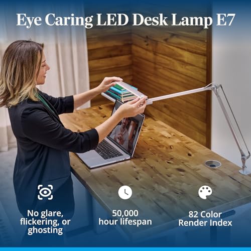 UPLIFTDESK E7 LED Desk Lamp with Clamp - 3 Color Mode Architect Desk Lamp | Dimmable Desk Lights for Home Office, Computer Desk Light with Adjustable Swing Arm, Modern Desk Lamp for Standing Desk - color: Silver Clamp Only