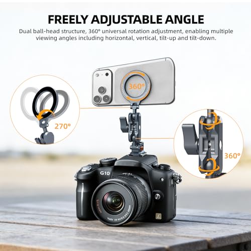 MOSENVKA 4-in-1 Magnetic Phone Mount with Arca-Swiss Base, 1/4"-20 Screw, Foldable Phone Stand with Cold Shoe for iPhone 17 16 15 Pro Max, GoPro, Vlogging