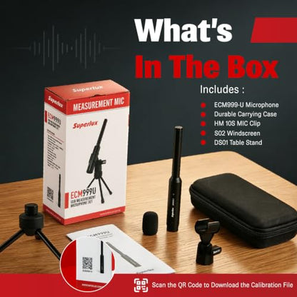 Superlux ECM999U USB Measurement Microphone Set, Omni Free-Field Condenser Mic for Room Acoustic Analysis, Speaker Testing, Measurement & Recording, USB-C Plug-and-Play, 24-Bit/48kHz, Win/Mac - style: USB