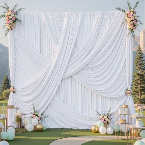10ft×12ft White Backdrop Curtain for Wedding Parties, 2 Panels Wrinkle Free Polyester Photo Backdrop Drapes Back Drop Cloth for Independence Day Birthday Photography Background - color: White, size: W5' x H12'(2 panels)