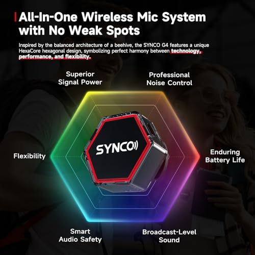 SYNCO G4 Wireless Lavalier Microphone for iPhone/Android Phone/Camera,Mini Lapel Mic with 48KHz 24Bit,656ft Range,Noise Cancellation for Video Recording,Streaming
