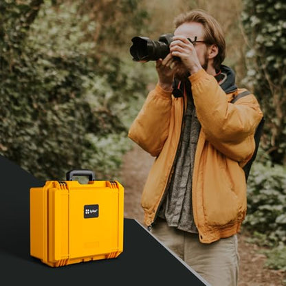 Lykus PVC1 Waterproof Hard Camera Case with Padded Dividers for Cameras, Lenses, Dual DJI Mavic/Air/Mini/Flip drones - color: Yellow PVC1
