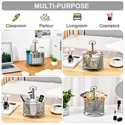 Marbrasse Mesh Desk Organizer, 360-Degree Rotating Multi-Functional Pen Holder, 4 Compartments Desktop Stationary Organizer, Home Office Art Supply Storage Box Caddy (silver) - color: Silver