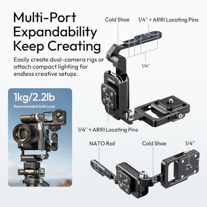 ULANZI XJ01 Uka Universal Foldable Camera Cage & Stablizer, 2-in-1 Portable Top Handle Grip & Quick Release Half Cage w NATO Rail, ARRI Loc, Cold Shoe f Mirrorless Cameras Phone Gimbal Tripod - Black