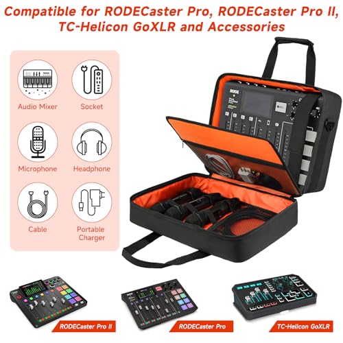 LEFOR·Z Large Audio Mixer Travel Case Compatible with RODECaster Pro,RODECaster Pro II,TC-Helicon GoXLR,Podcast Mixer Case Protective DJ Mixer Storage Bag for Microphones and More Podcast Equipment