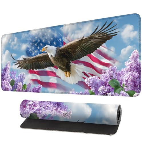 Mouse Pad, Large Anti-Slip with Stitched Edges Desk Mat Desktop Laptop Computer Desk Keyboard Mat,Table Protector Blotter Mat (Flowers and Eagles, 31.5" x 11.8") - color: Flowers and Eagles, size: 31.5" x 11.8"