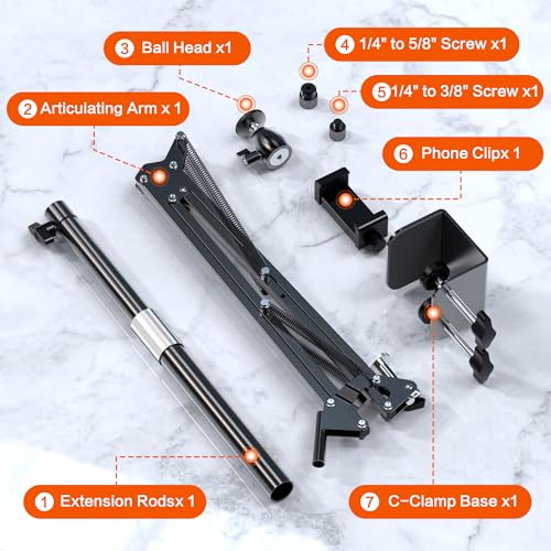 Taisioner Overhead Camera Mount Phone Holder for TikTok Live Streaming Desk Stand Flexible Camera Arm Tabletop Mount Phone Clamp for DSLR Camera/Webcam/Microphone/Lights
