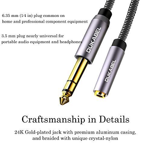 DUKABEL TopSeries Long 1/4'' Male to 1/8'' Female Adapter Cable (16ft/5M) 6.35mm to 3.5mm Phone Audio Connector Quarter Inch Adapter for Mixer Guitar Piano Amplifier Speaker and More - size: 500 cm