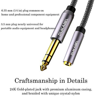 DUKABEL TopSeries Long 1/4'' Male to 1/8'' Female Adapter Cable (16ft/5M) 6.35mm to 3.5mm Phone Audio Connector Quarter Inch Adapter for Mixer Guitar Piano Amplifier Speaker and More - size: 500 cm