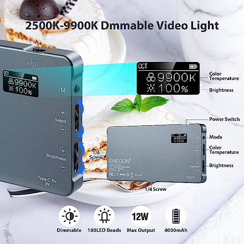 ENEGON 4000mAh Rechargeable Mountable Bicolor LED Video Light with Mini Panel for Professional DSLR Cameras | Photo Video Lighting Long Battery Life | Fits for iPhone Sony Canon Nikon Fuji Panasonic - color: Camera LED Light