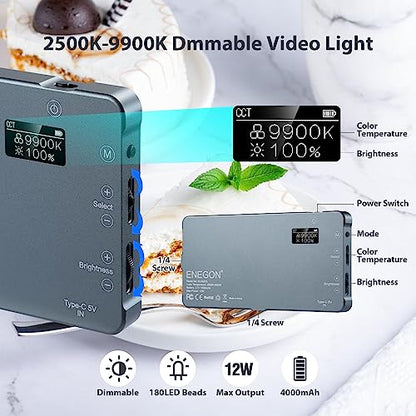 ENEGON 4000mAh Rechargeable Mountable Bicolor LED Video Light with Mini Panel for Professional DSLR Cameras | Photo Video Lighting Long Battery Life | Fits for iPhone Sony Canon Nikon Fuji Panasonic - color: Camera LED Light