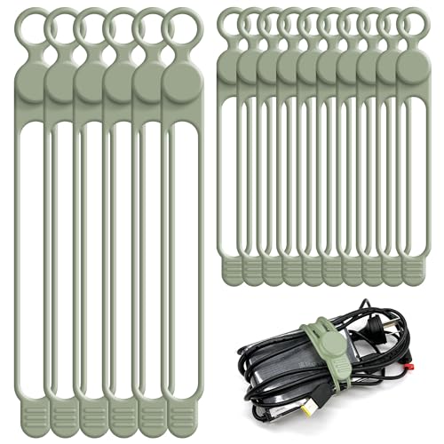 Silicone Cable Ties Cord Organizer for Cable Management, 16PCS 4.2" and 7.1" Reusable Cable Organizer Electronic Accessories for Home, Office, Kitchen, School, Travel (Green) - color: Green, size: 4.2 Inch+7.1 Inch