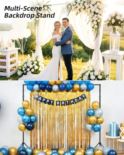Hemmotop 3-in-1 Heavy Duty Adjustable Backdrop Stand – 10x8.5ft | With 2 Sandbags, 7 Widths, Assembles to T-Shaped Stand, for Banner, Projector Screen, Balloon, Ideal for Wedding, Birthday - size: 10x8.5ft