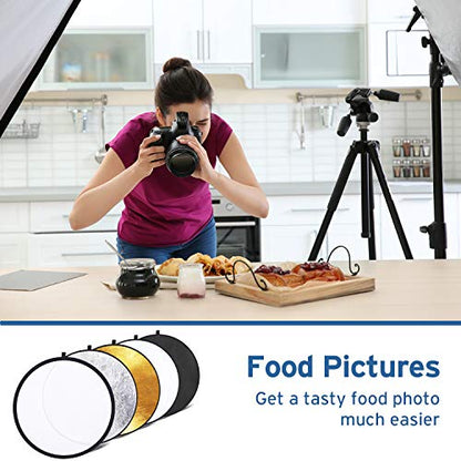 Etekcity 24" (60cm) 5-in-1 Photography Reflector, Multi-Disc Light Reflectors for Photography, Collapsible with Bag - Translucent, Silver, Gold, White and Black - size: 24 Inch