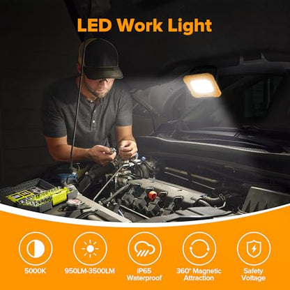LUTEC 2 Pack 3500LM LED Work Light, Rechargeable Magnetic Work Lights with Stand, Portable 5000K Flood Light for Car Repair, Fishing, Camping, Emergency, Hiking, 3 Modes - size: 2 Pack