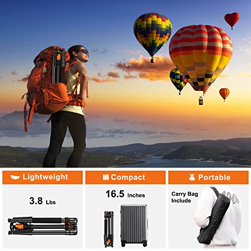 JOILCAN Tripod for Camera, 81" Aluminum Camera Tripod Stand, 83" DSLR Tripods & Monopods, Heavy Duty Travel Tripod for Binoculars Spotting Scope Telescope, Max Load 35lb - color: Orange