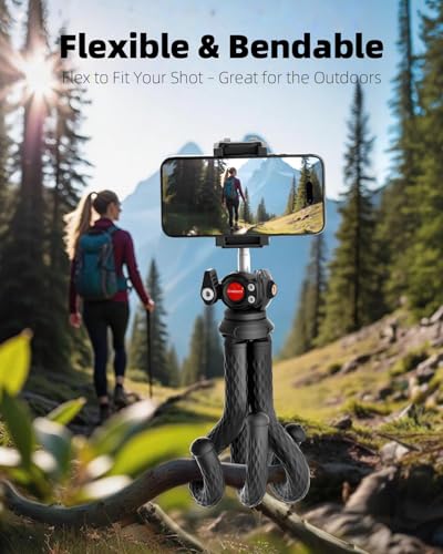 Phone Tripod, Upgraded Mini Flexible Tripod for iPhone with Wireless Remote, Portable Camera Tripod for Video Recording Vlogging Selfie, Compatible with iPhone Android Cameras
