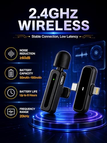 Wireless Lavalier Microphone for Smartphone - Portable with Noise Reduction - Ideal for Vlog, Podcast, YouTube, TikTok, Interviews, Online Teaching
